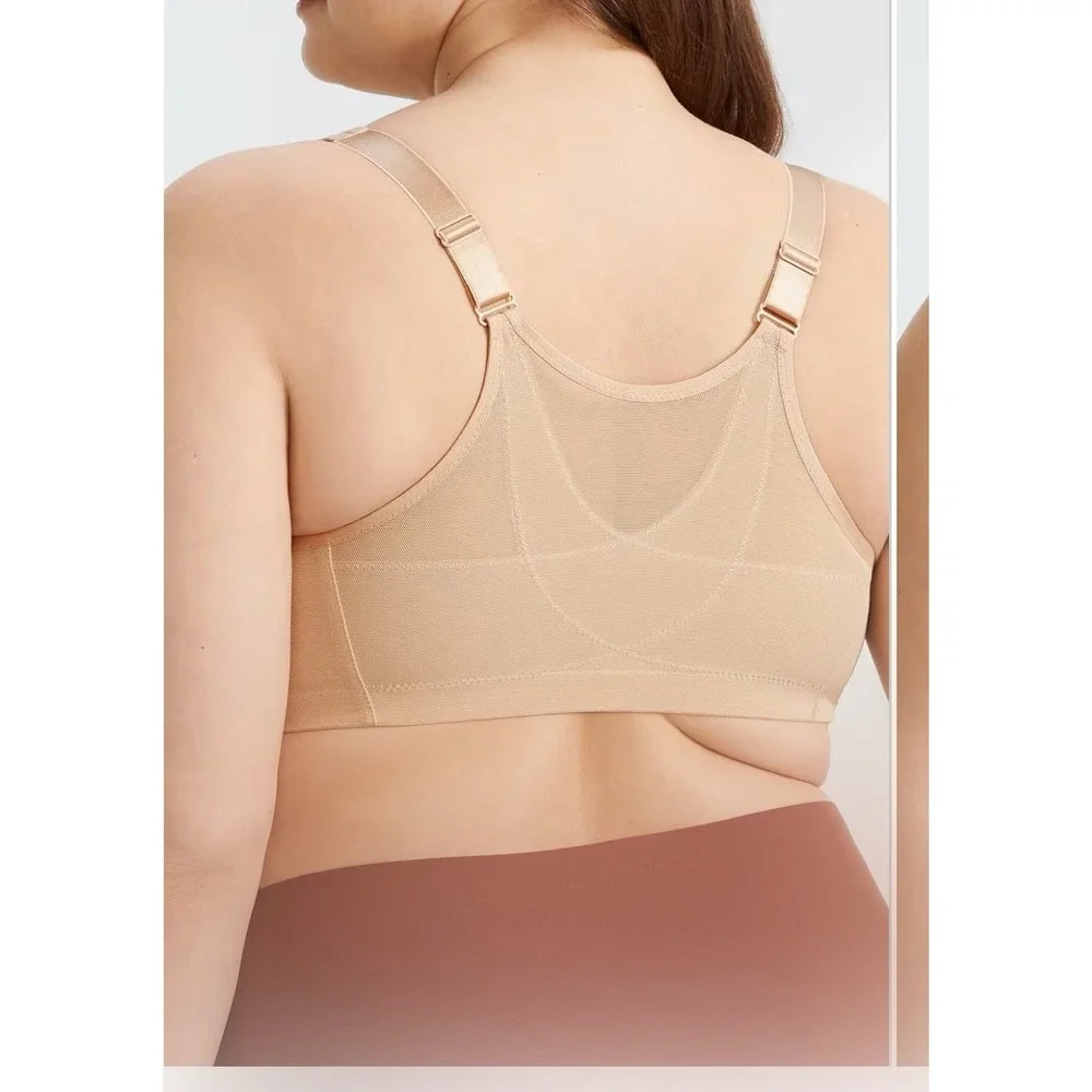 Glamorise Womens Size 50D Magic Lift Front Close Posture Back Wire Free Bra Nude